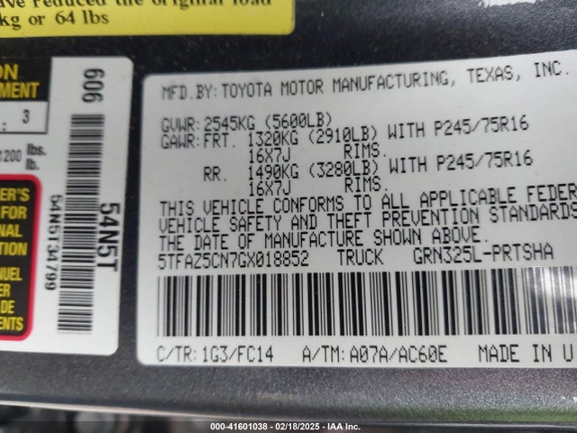 5TFAZ5CN7GX018852 Toyota Tacoma Sr5 V6