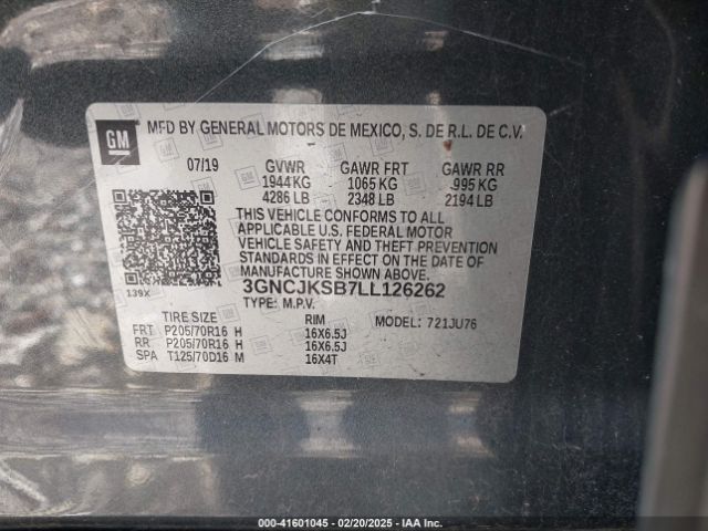 3GNCJKSB7LL126262 Chevrolet Trax Fwd Ls