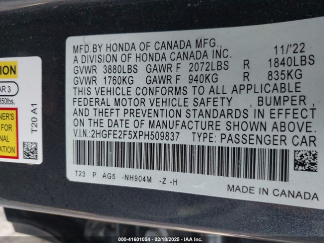 2HGFE2F5XPH509837 Honda Civic Sport