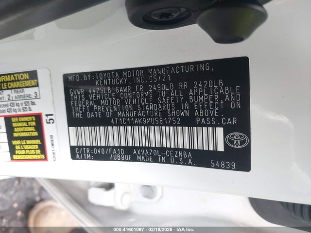 4T1C11AK9MU581752 Toyota CAMRY LE