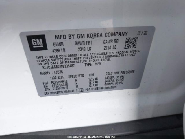 KL4CJASB2MB335487 Buick Encore Fwd Preferred