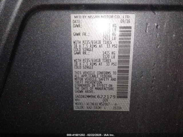 5N1DR2MM9HC622179 Nissan Pathfinder S