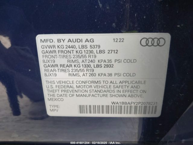 WA1BBAFY2P2078231 Audi Q5 Premium Plus 40 Tfsi Quattro S Tronic