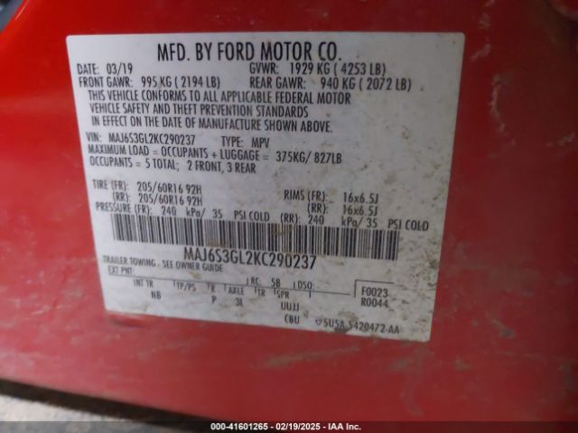 MAJ6S3GL2KC290237 Ford Ecosport Se
