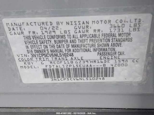 3N1CP5CV6NL510248 Nissan Kicks Sv Xtronic Cvt