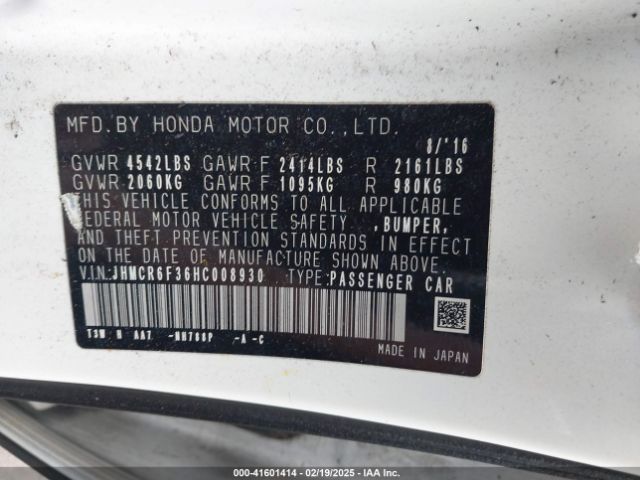 JHMCR6F36HC008930 Honda ACCORD HYBRID