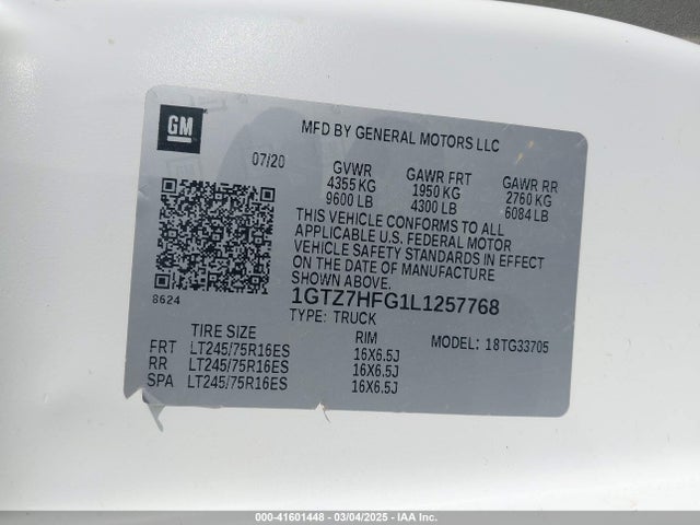 1GTZ7HFG1L1257768 GMC Savana Cargo Rwd 3500 Extended Wheelbase Work Van