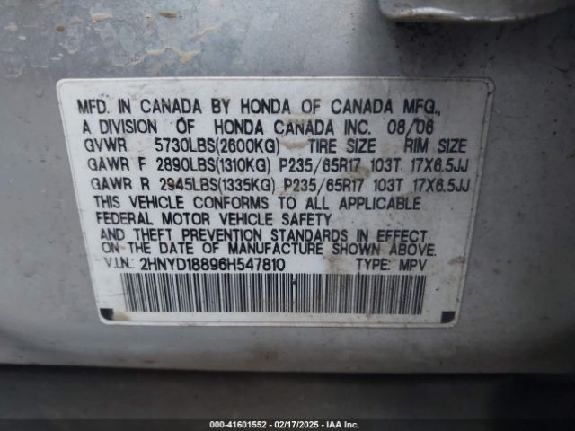 2006 ACURA MDX 2HNYD18896H547810 Photo 8