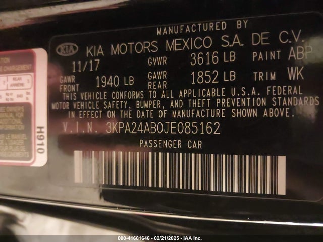 3KPA24AB0JE085162 KIA RIO S