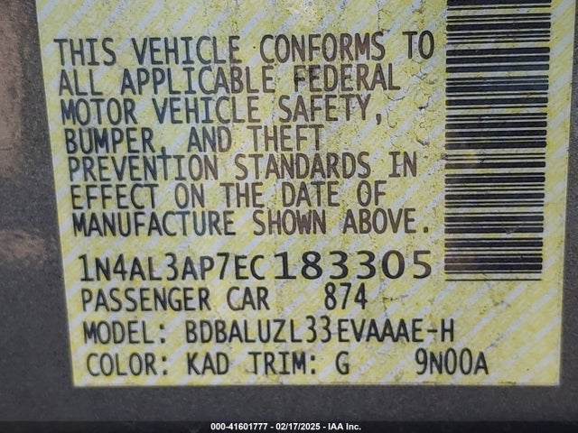 1N4AL3AP7EC183305 Nissan Altima 2.5 Sv