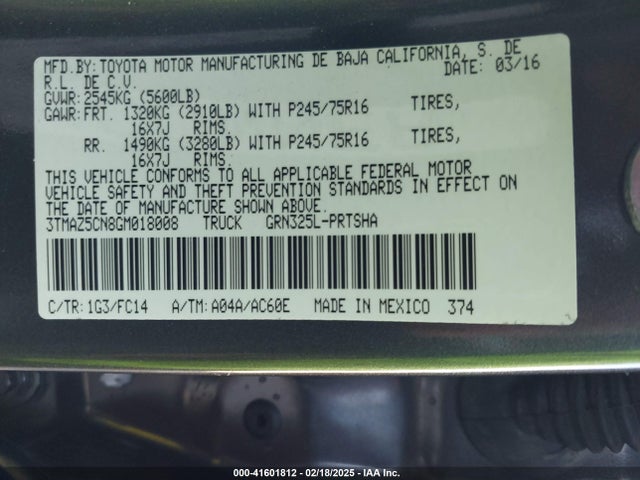 Toyota Tacoma Sr5 V6 2016 3TMAZ5CN8GM018008 Image 9
