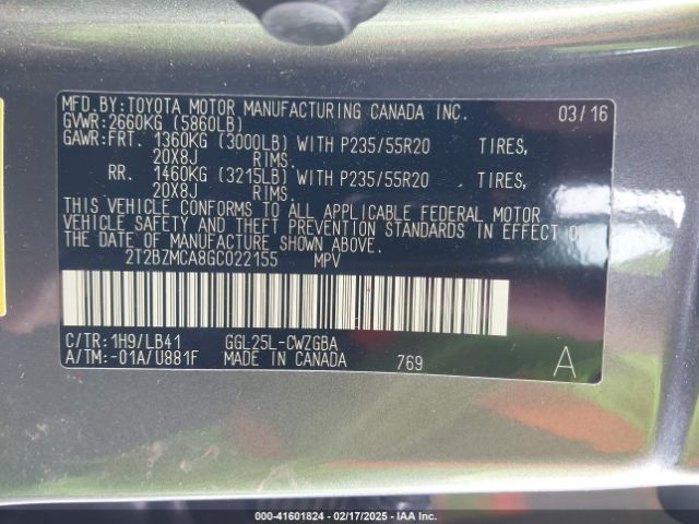2T2BZMCA8GC022155 Lexus RX 350