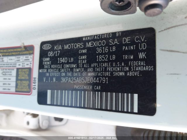 3KPA25AB5JE044791 KIA RIO S