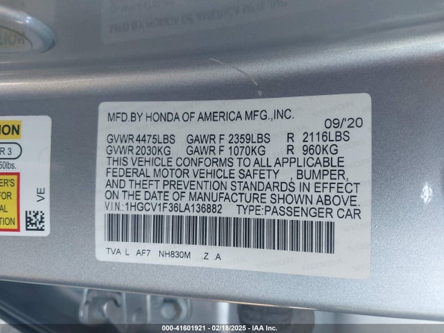 1HGCV1F36LA136882 Honda Accord Sport