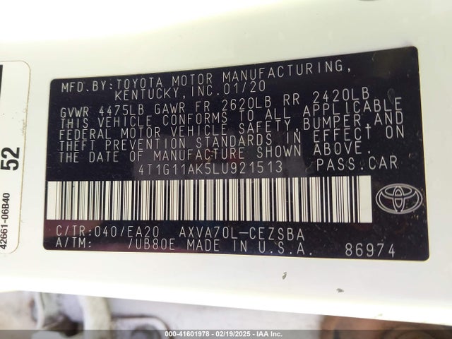 4T1G11AK5LU921513 Toyota CAMRY SE