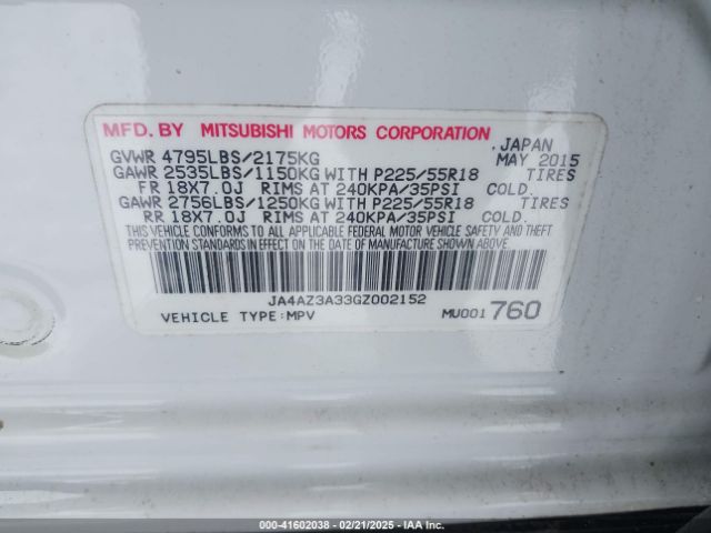 2016 MITSUBISHI OUTLANDER JA4AZ3A33GZ002152 Photo 8