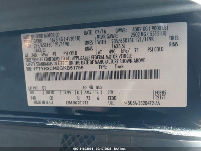 Ford Transit-250 2016 1FTYR2CM0GKB51759 Image 9