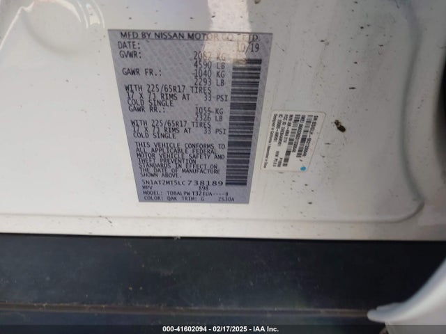 5N1AT2MT5LC738189 Nissan Rogue S Fwd
