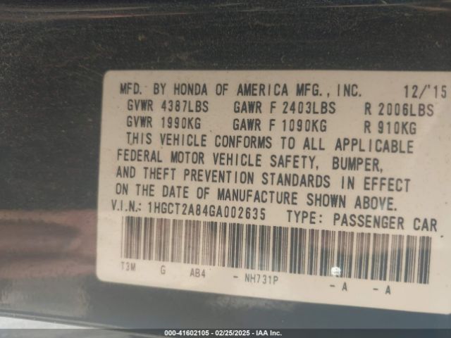 1HGCT2A84GA002635 Honda Accord Ex-l V-6