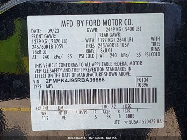 2FMPK4J95RBA36688 Ford EDGE SEL