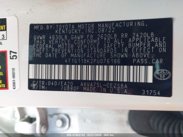 4T1G11BK2PU076186 Toyota Camry Se Awd
