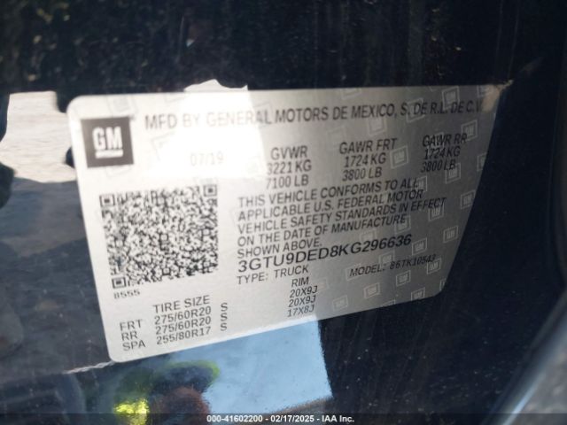 3GTU9DED8KG296636 GMC Sierra 1500 Slt