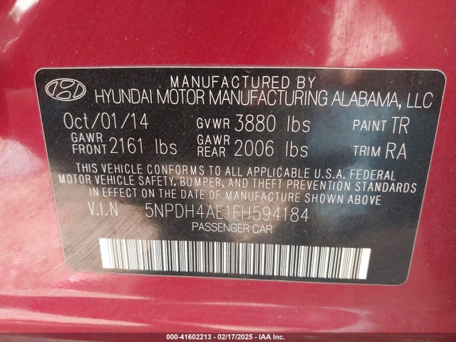 5NPDH4AE1FH594184 Hyundai ELANTRA SE