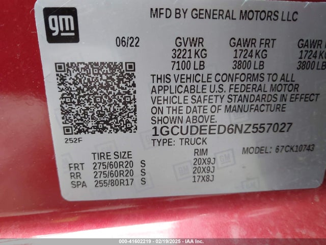 1GCUDEED6NZ557027 Chevrolet Silverado 1500 4wd  Standard Bed Rst
