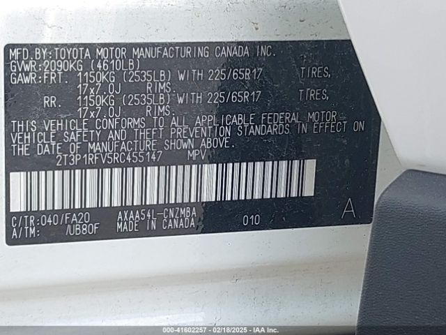 2T3P1RFV5RC455147 Toyota Rav4 Xle