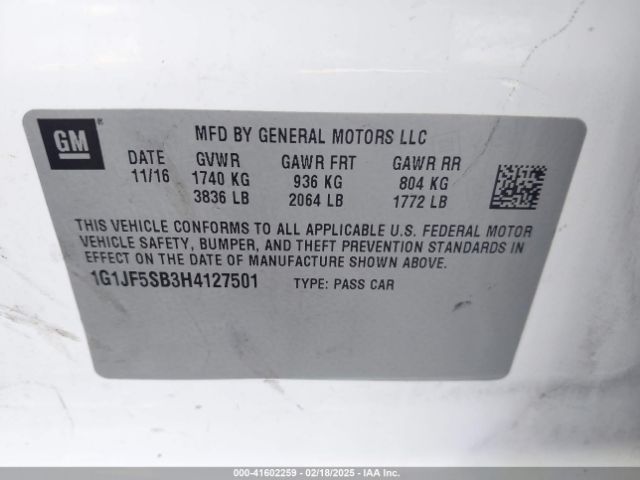 1G1JF5SB3H4127501 Chevrolet Sonic Premier Auto