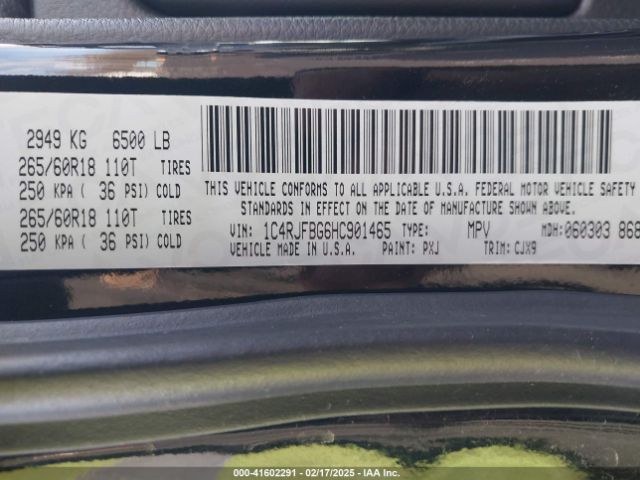 1C4RJFBG6HC901465 Jeep Grand Cherokee Limited 4x4