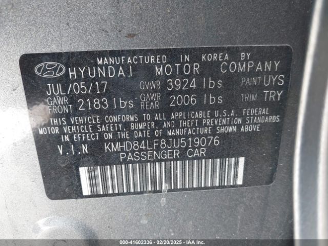 KMHD84LF8JU519076 Hyundai Elantra Value Edition