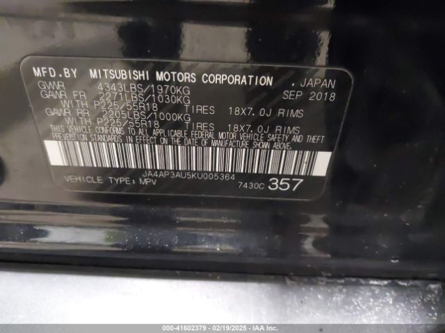 JA4AP3AU5KU005364 Mitsubishi Outlander Sport 2.0 Le/2.0 Sp