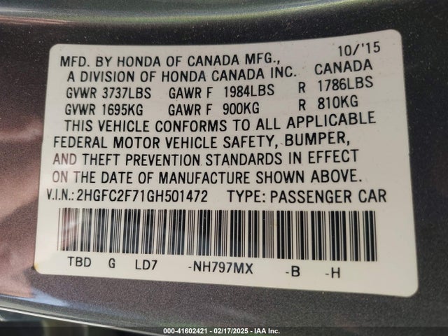 Honda CIVIC EX 2016 2HGFC2F71GH501472 Image 9
