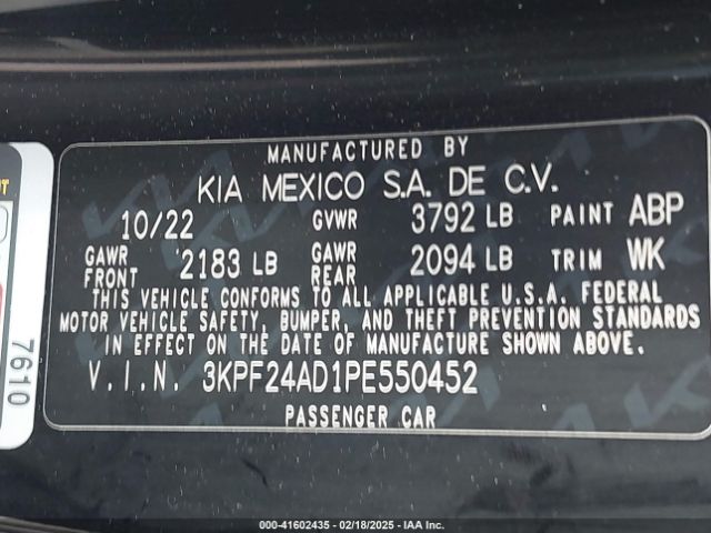 3KPF24AD1PE550452 KIA Forte Lxs