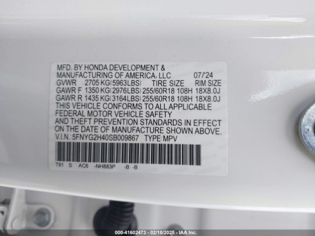 5FNYG2H40SB009867 Honda Pilot Ex-l