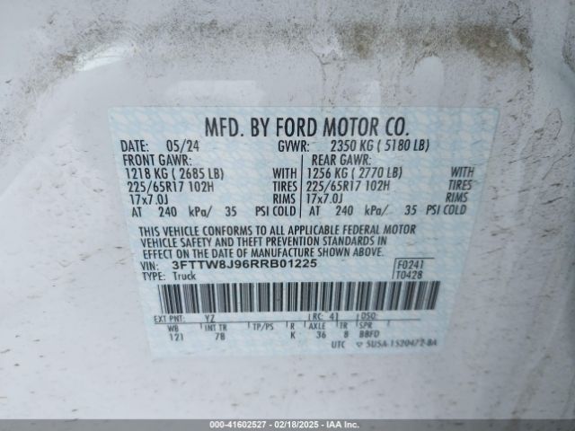 3FTTW8J96RRB01225 Ford Maverick Xlt