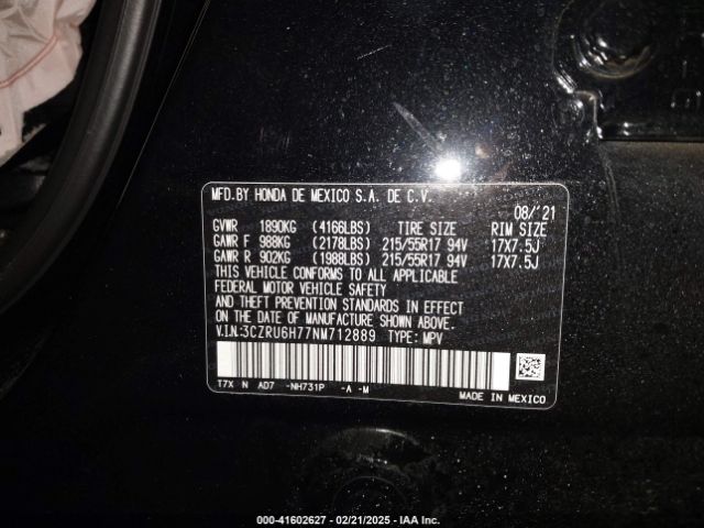 3CZRU6H77NM712889 Honda Hr-v Awd Ex-l