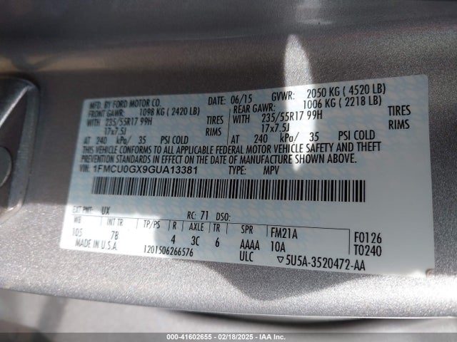 1FMCU0GX9GUA13381 Ford ESCAPE SE