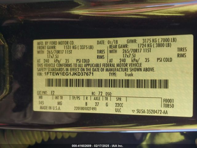 1FTEW1EG1JKD37671 Ford F-150 Xlt