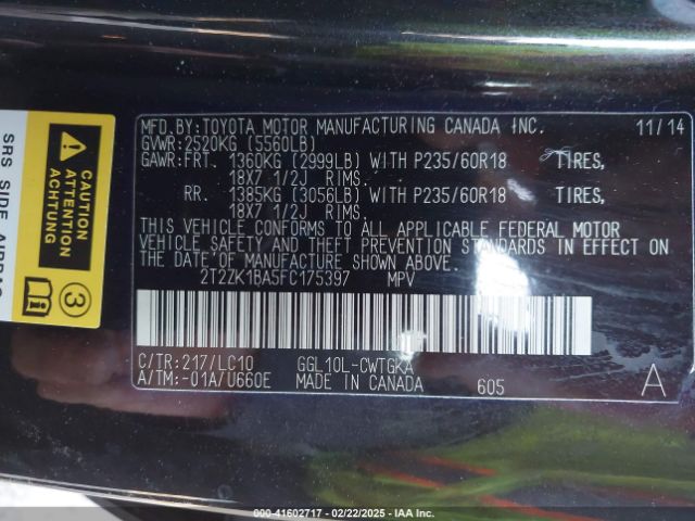 2T2ZK1BA5FC175397 Lexus RX 350