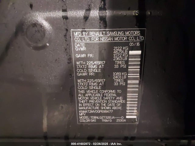 Nissan ROGUE SV 2016 KNMAT2MV0GP698477 Image 9