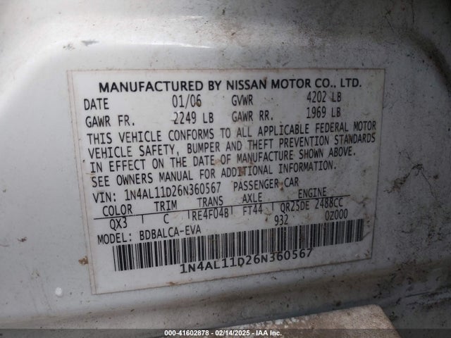 2006 NISSAN ALTIMA 1N4AL11D26N360567 Photo 8
