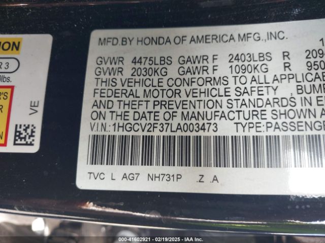 1HGCV2F37LA003473 Honda Accord Sport 2.0t