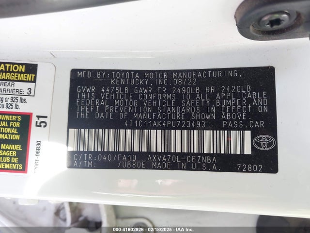 4T1C11AK4PU723493 Toyota CAMRY LE
