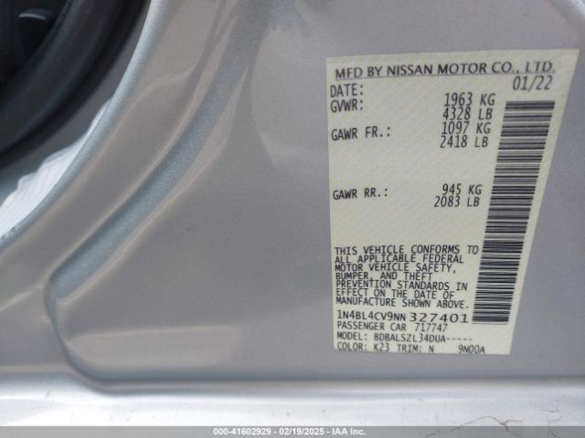 1N4BL4CV9NN327401 Nissan Altima Sr Fwd
