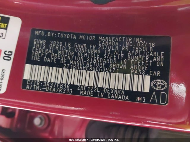 2T1BURHE8GC639471 Toyota COROLLA LE