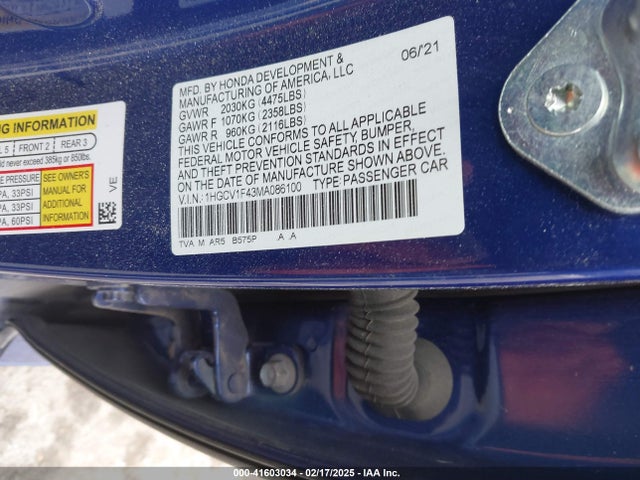 1HGCV1F43MA086100 Honda l15be