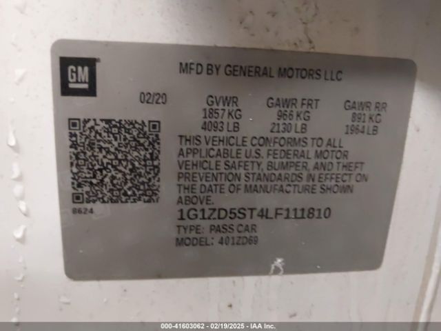1G1ZD5ST4LF111810 Chevrolet Malibu Fwd Lt