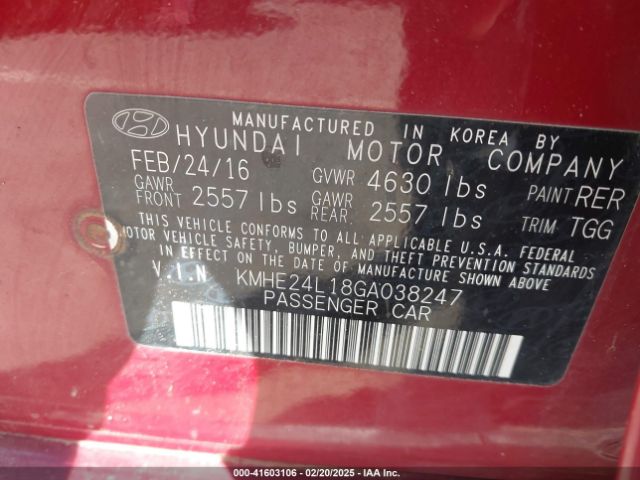 KMHE24L18GA038247 Hyundai Sonata Hybrid Se